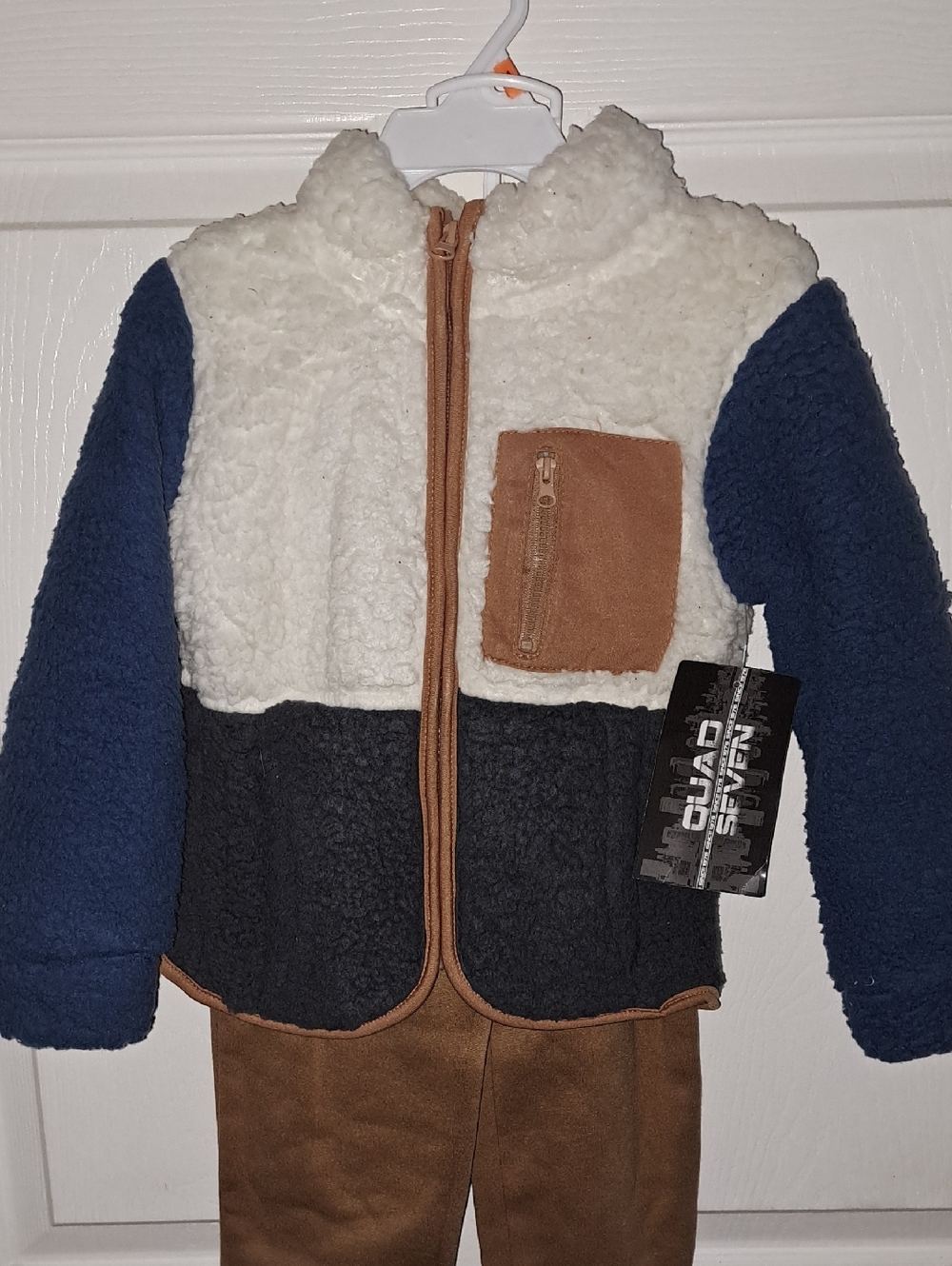 Cozy Colorblock Sherpa Jacket - Blue, Cream & Brown